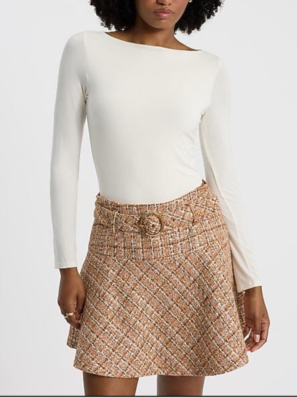 Express NWT Tweed High Waisted Belted Fit & Flare Mini Skirt Size 16
